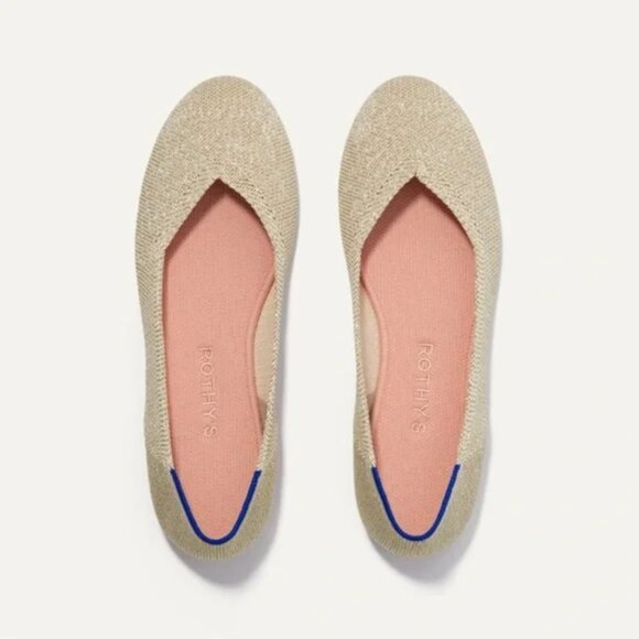 Rothy's Round Toe The Flat Light Gold Metallic Ballet Flats Women's 9 - Picture 1 of 5